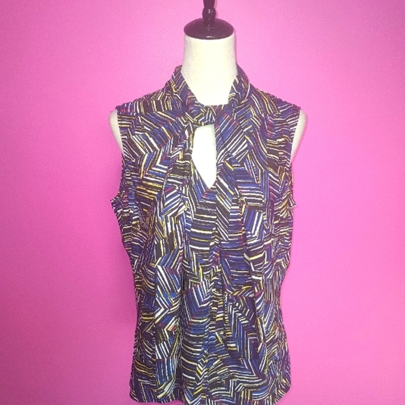 Evan Picone Ladies Striped Split Front Tie Summer Blouse (Size Large) - Picture 1 of 8